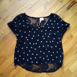 Passport Black Lace Polka Dot Top Sz S